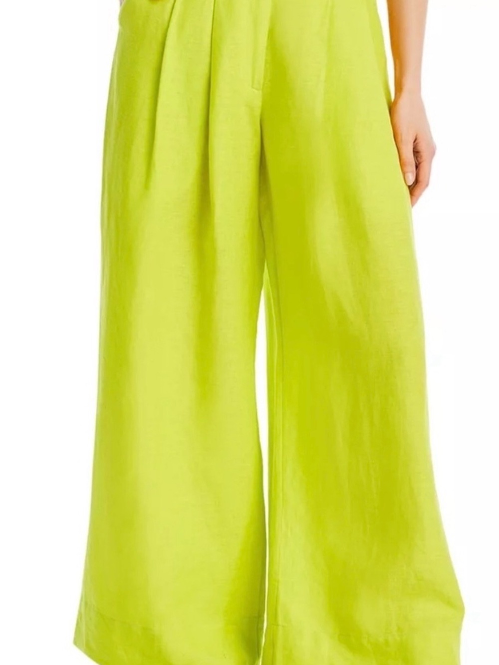 NWT FARM Rio High-Waist Linen Wide-Leg Pants in Lime 🍋🟩 🦜 - Picture 3 of 5
